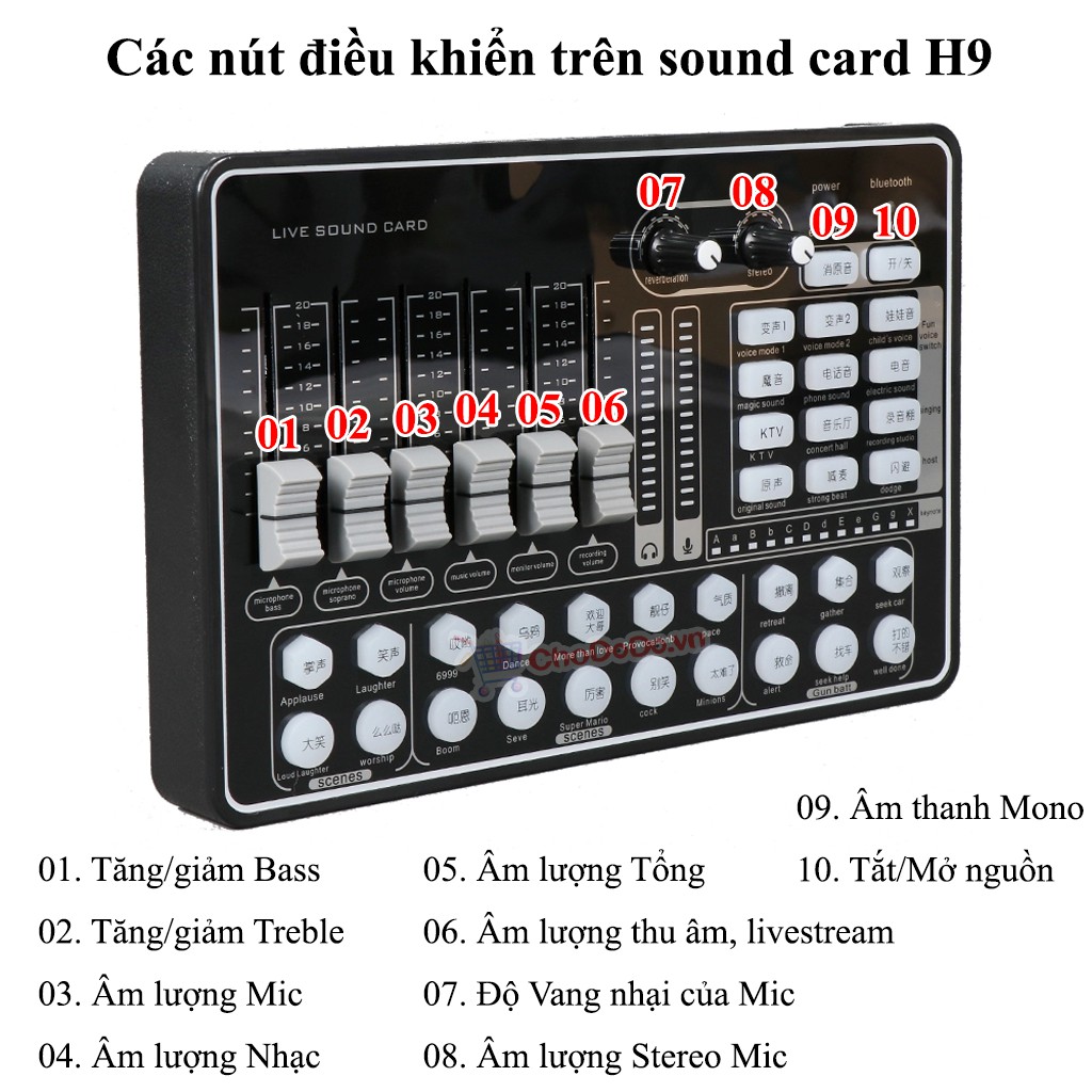 Sound card H9 tiếng Anh Autotune Bluetooth - Bộ thu âm livestream chuyên nghiệp xử lý âm thanh cực hay