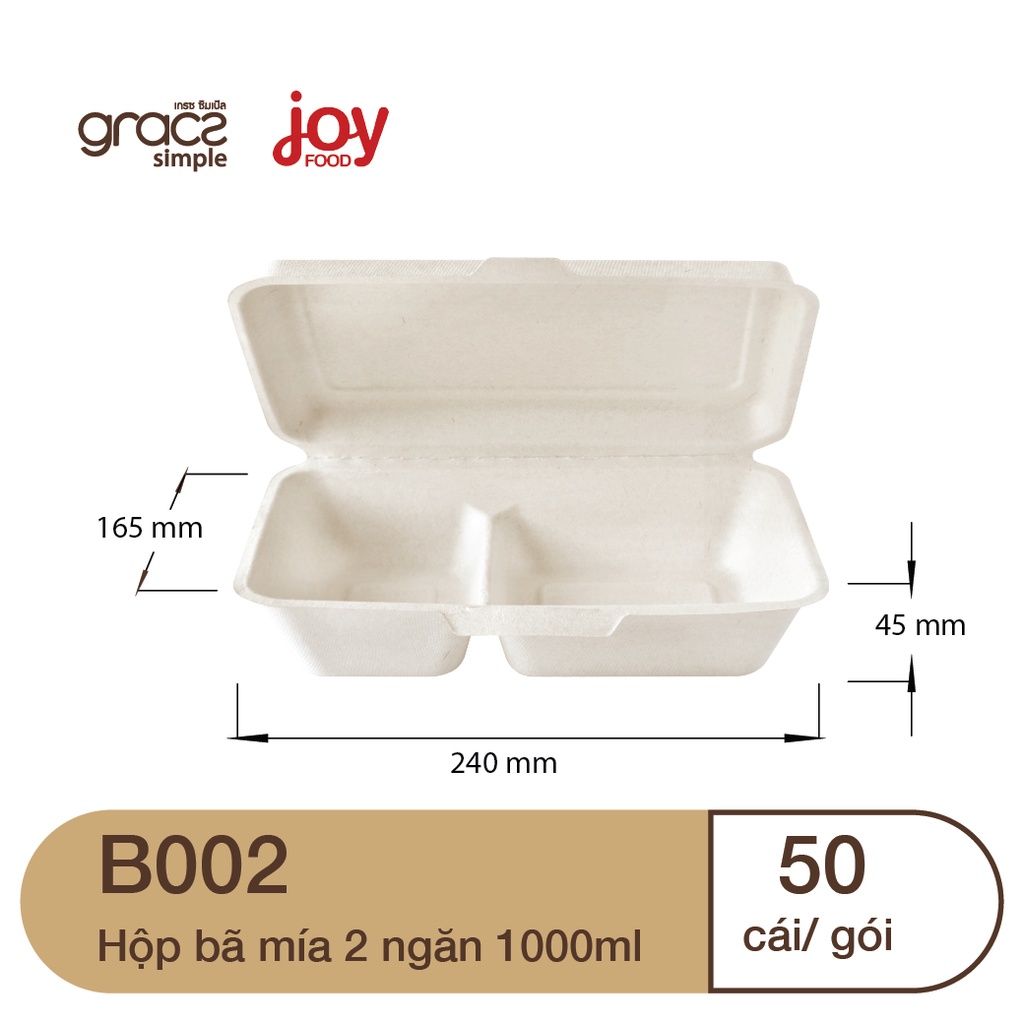 50 hộp bã mía Gracz 2 ngăn 1000ml  nhập khẩu Thái Lan