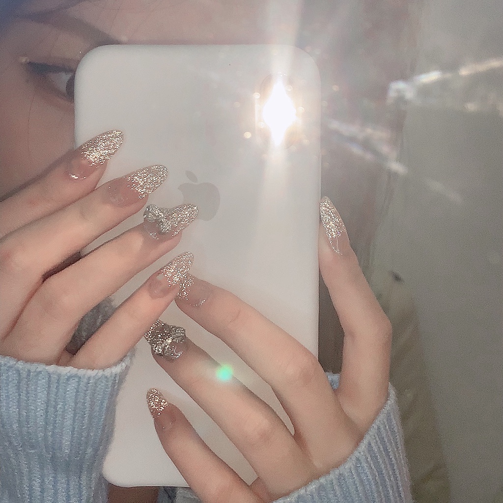 YADORNOS 24 Móng tay giả dáng dài đính kim tuyến thời trang sành điệu cho nữ