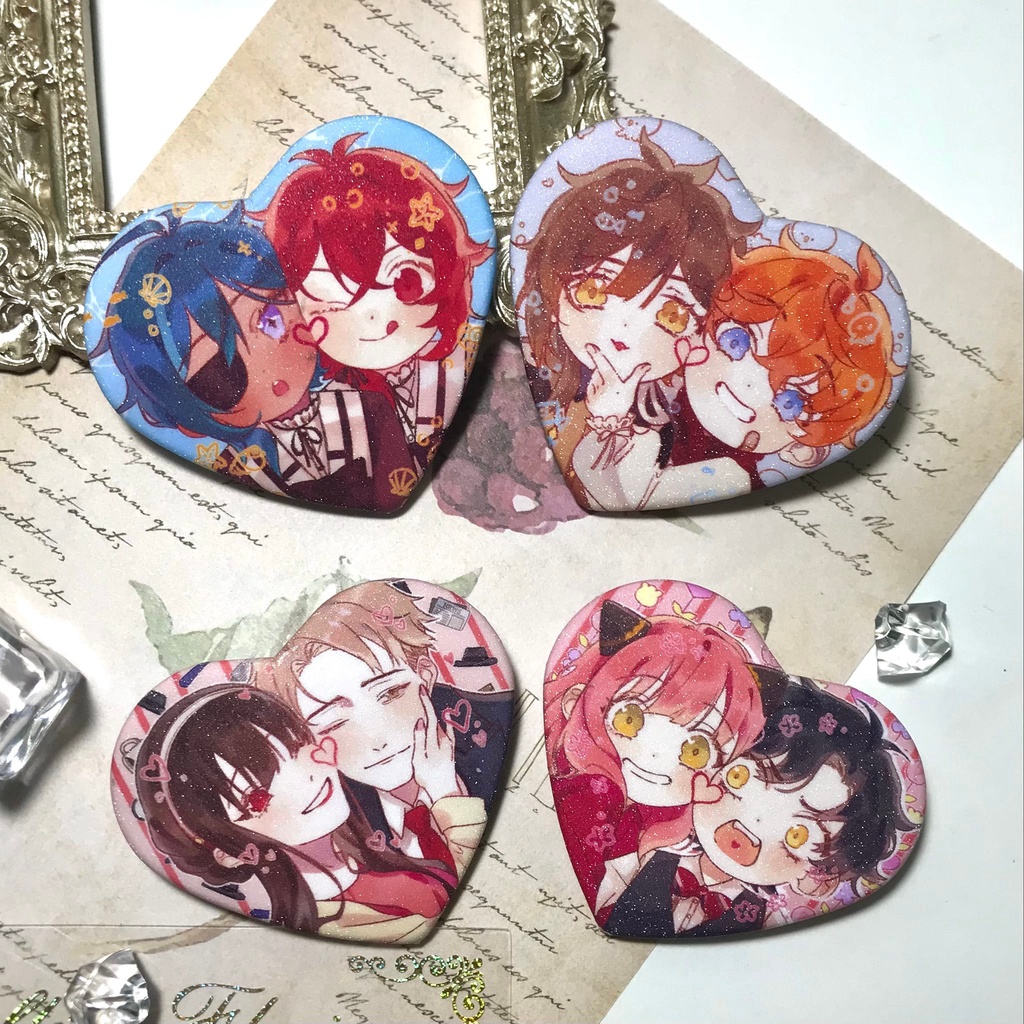 Huy hiệu trái tim cặp đôi Genshin Impact, SpyXFamily, DSMP