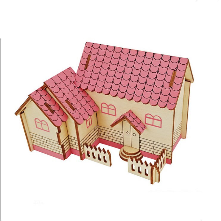 Đồ chơi lắp ráp gỗ 3D Mô hình Nhà gỗ Purple House Laser