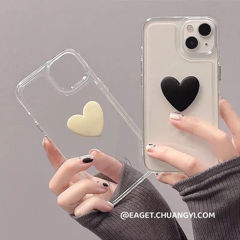 Ốp iphone Space trong suốt hình trái tim nổi Silicon dẻo viền vuông 7/8/7plus/8plus/x1/11promax/12/12promax/13/13pro/max