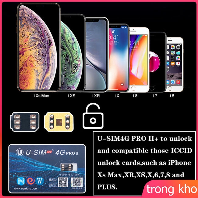 Sim điện thoại U-SIM4G Pro II Nano-SIM mở khóa tương thích với iOS 12 iPhone XS Max