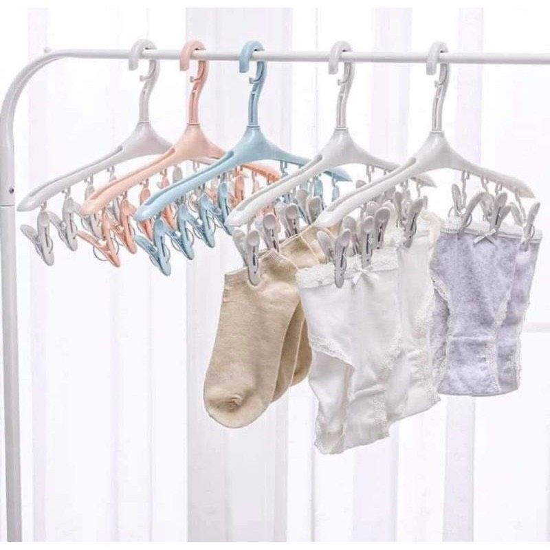 Móc Treo Phơi Đồ Kèm Kẹp Thông Minh Tiện Lợi Phơi Đồ Con Tất Đồ Nhỏ 8 Kẹp