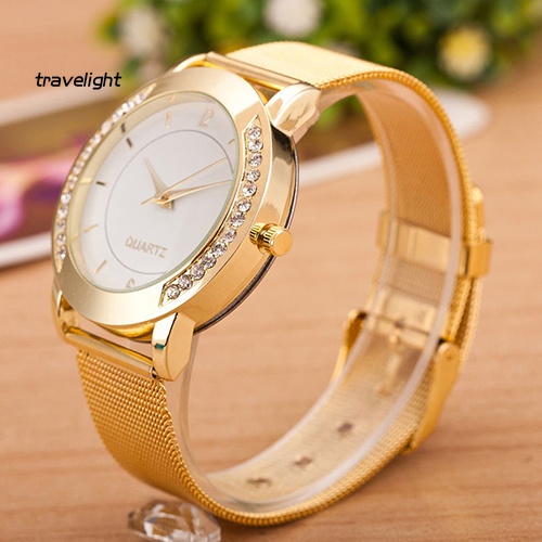 Đồng Hồ Đeo Tay Bằng Thép Không Gỉ Đính Đá Thời Trang Dành Cho Nữ