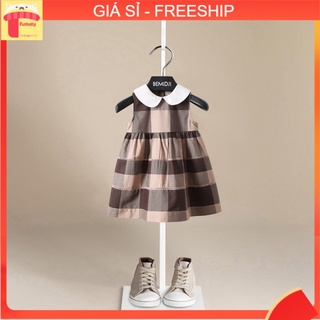 Váy hè cho bé gái 1-5 tuổi sát nách cổ thuyền, Váy Burberry trẻ em hàng cao cấp thoáng mát thời trang