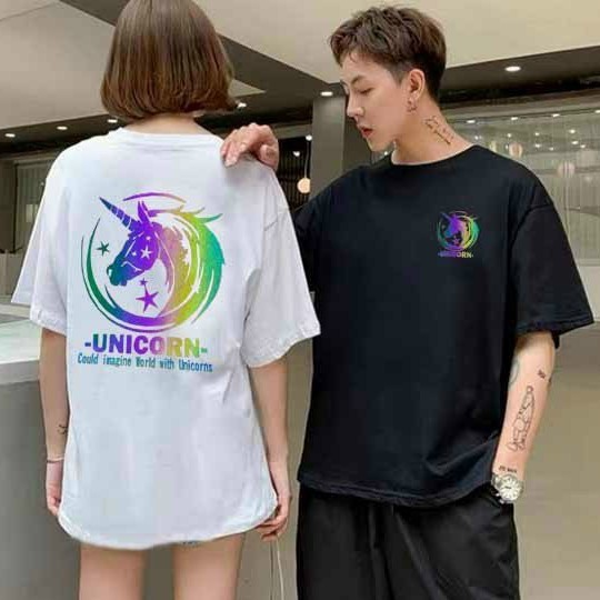 Áo thun nam nữ unisex tay lỡ in phản quang chất thun co giãn 4 chiều (unicorn)
