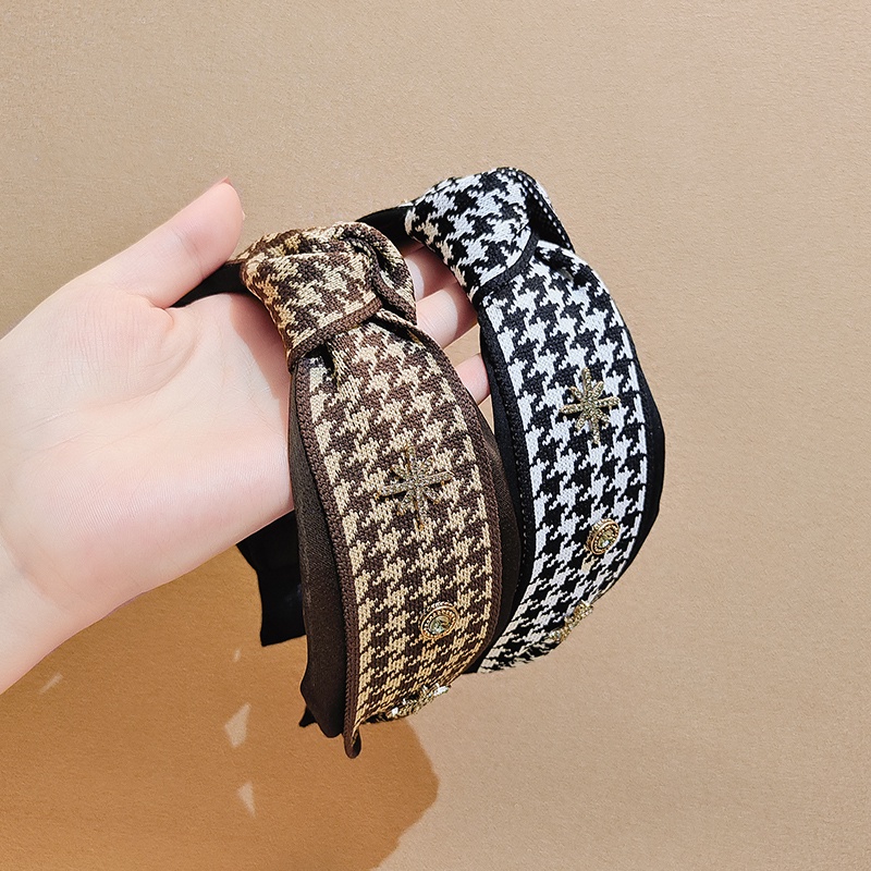 [Jiudoulan] Băng Đô Cài Tóc Bản Rộng Họa Tiết Houndstooth Cổ Điển Cho Nữ