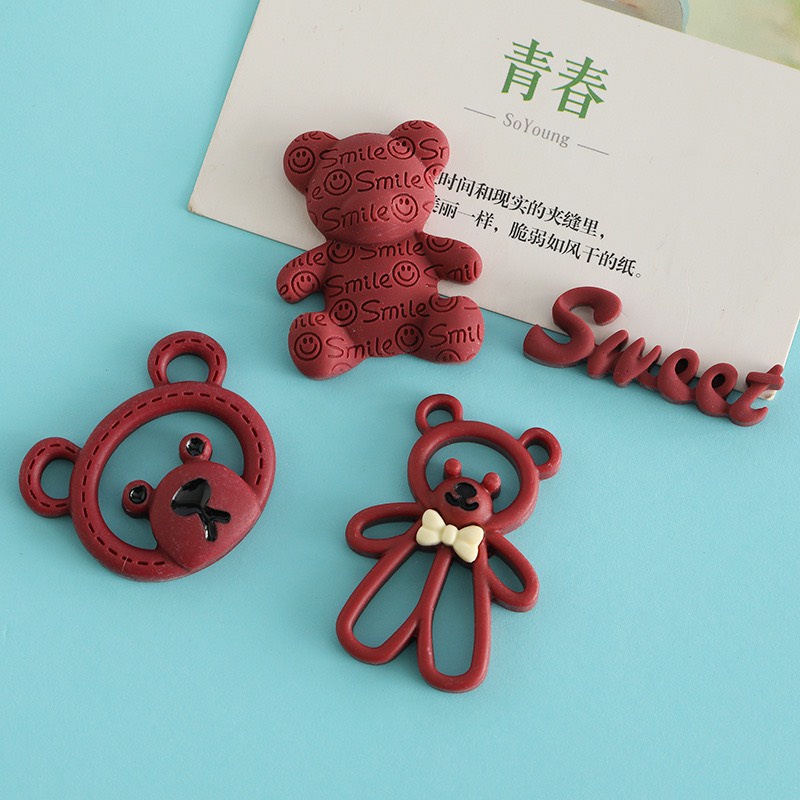 Charm (C277) slime/ Dụng Cụ Charm Trang Trí [Ko Keo &amp; Nút] Hình Gấu Màu Kem &amp; Socola (2.2x2.7cm)