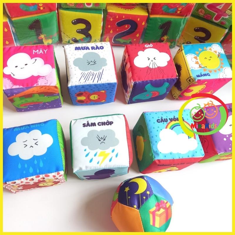 Khối Vải Cho Bé Bộ 8 Đồ Chơi Hình Khối Vui Nhộn Kèm Bóng Xúc Xắc Phát Triển Đa Giác Quan Pipo Minakids SV59