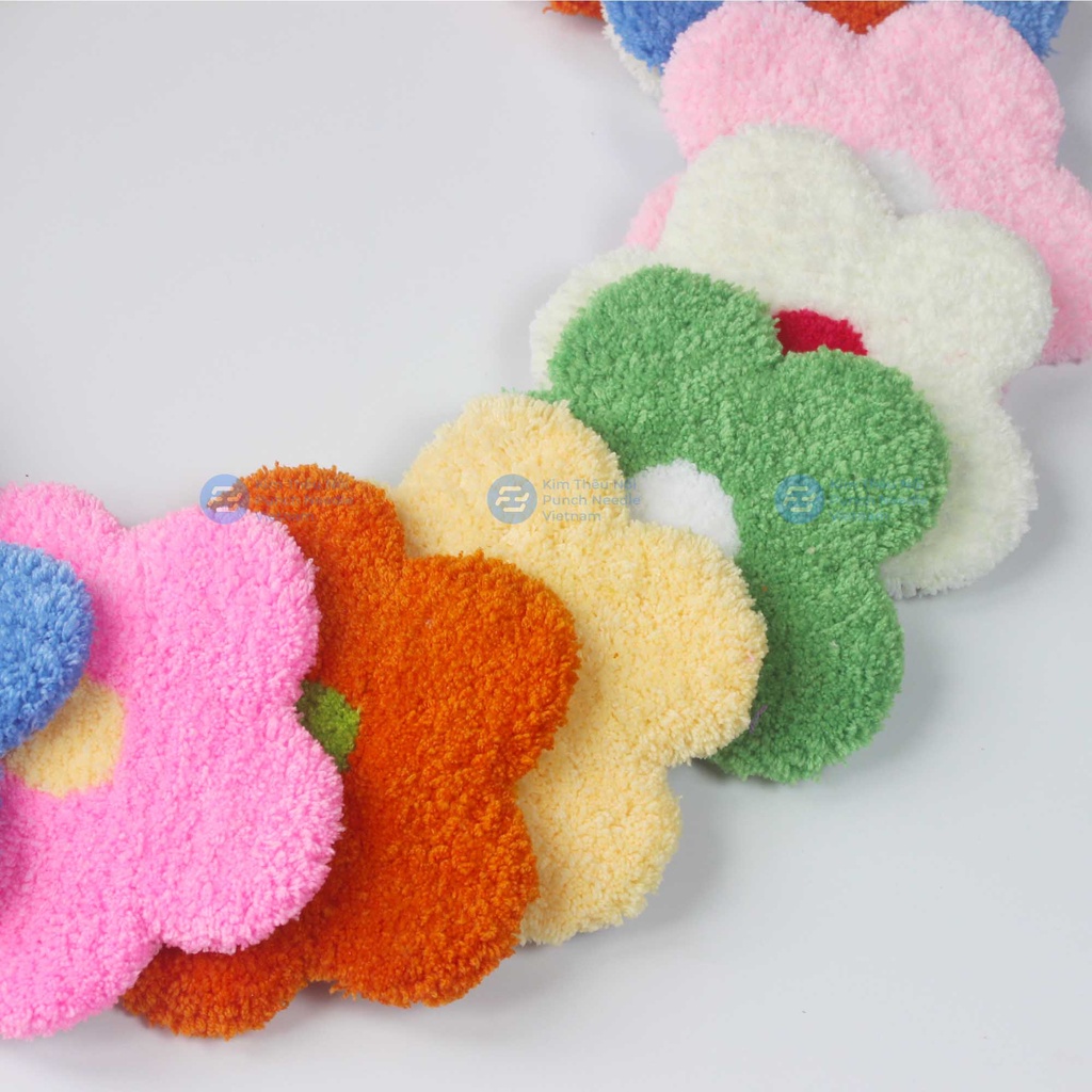 Lót ly hình hoa handmade thêu nổi thêu xù punch needle | Handmade punch needle embroidery flower coaster