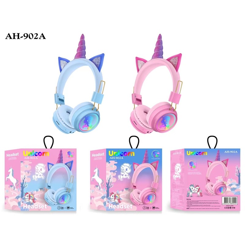 Tai Nghe/Headphone Chụp Tai Bluetooth 5.0 Không Dây AH-902A Gắn Sừng Kỳ Lân Siêu Dễ Thương Âm Thanh Nổi