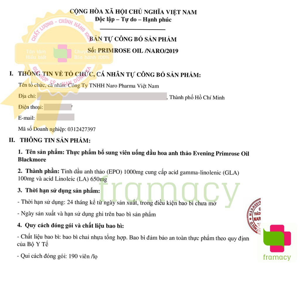 Tinh dầu hoa anh thảo Blackmores Evening Primrose Oil - 190 viên 💙 Chemist Warehouse - Úc