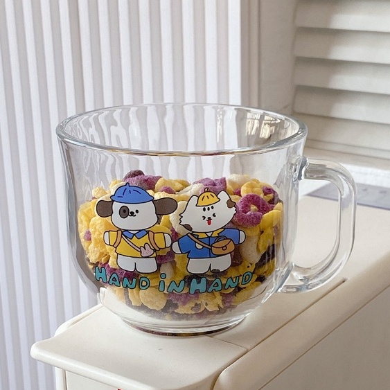 Tách Ly Cốc Thủy Tinh Ăn Sáng Ngũ Cốc Breakfast Cup Hổ và Cún