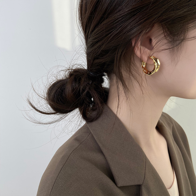 Bông Tai Hình Bán Nguyệt Bằng Kim Loại Phong Cách vintage Hàn Quốc