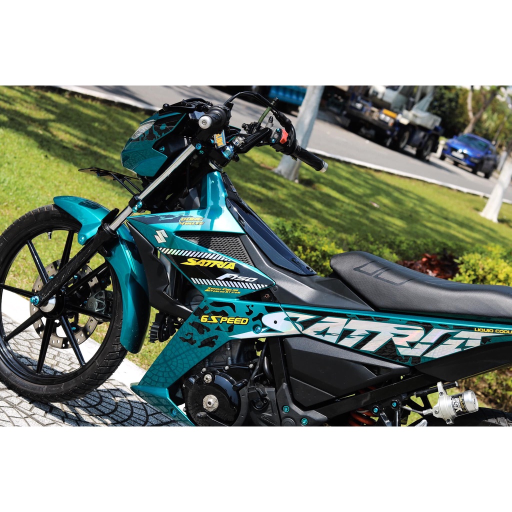 Tem Rời Dán Xe Raider FI Mẫu Đen Xanh Ngọc Chữ Satria Cực Đẹp, Hàng 3 Lớp Chất Lượng Cao