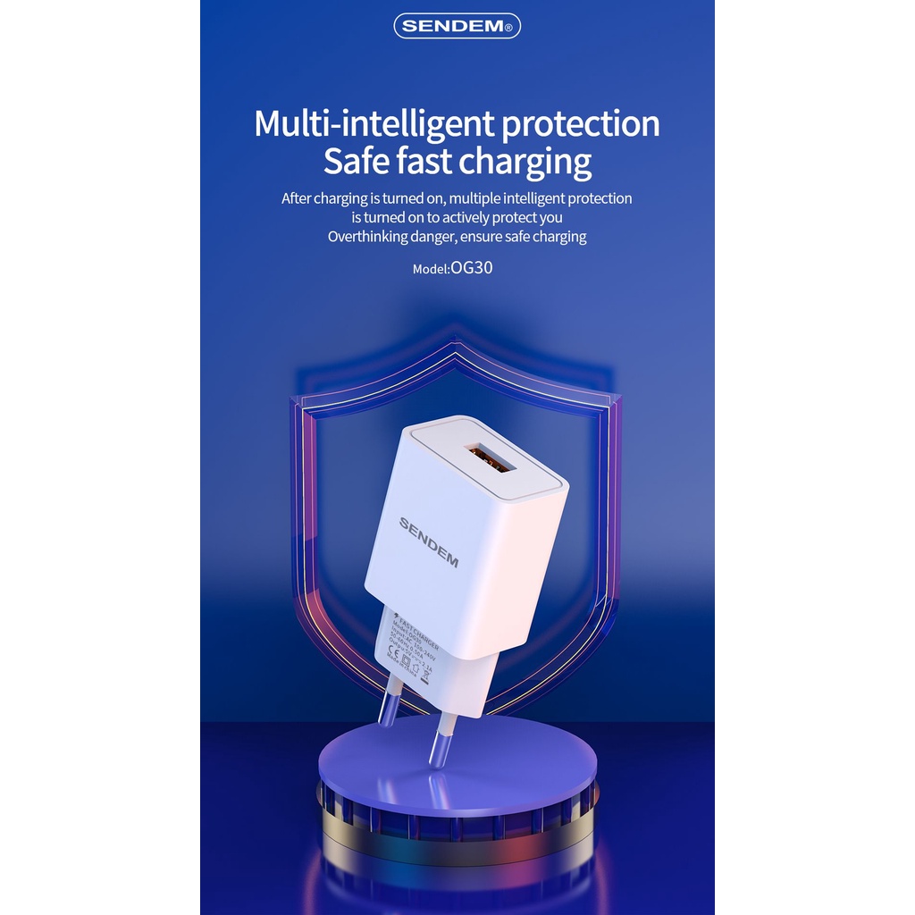 Củ sạc nhanh Sendem OG30 2.1A chuẩn Châu Âu