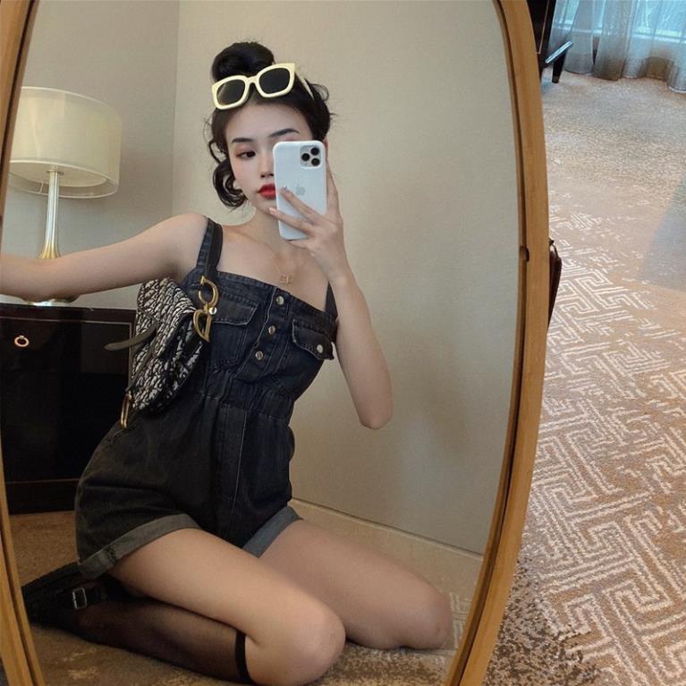 Jumpsuit yếm jeans áo 2 dây dính liên thân quần short ngắn ulzzang ( 2 màu )