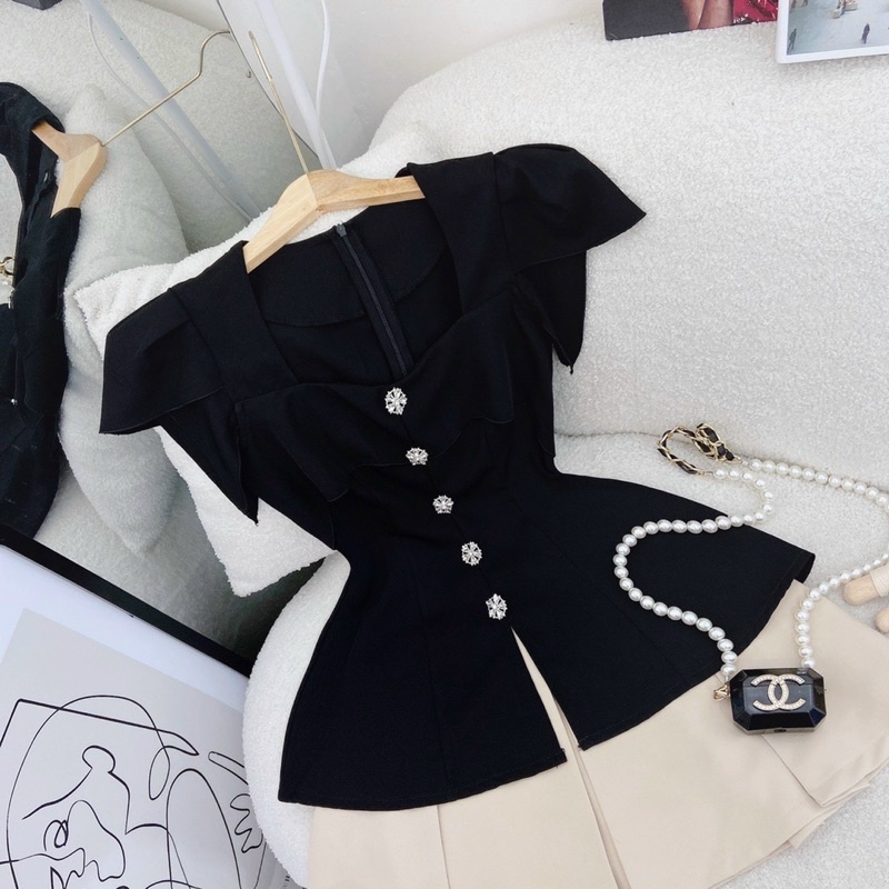 Set áo cổ U  mix cv ziz zac siêu xinh