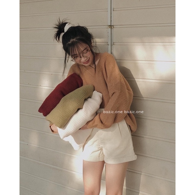 Áo Len mịn mặc nhiều kiểu, áo len cổ tim trễ vai Bazic one | BigBuy360 - bigbuy360.vn