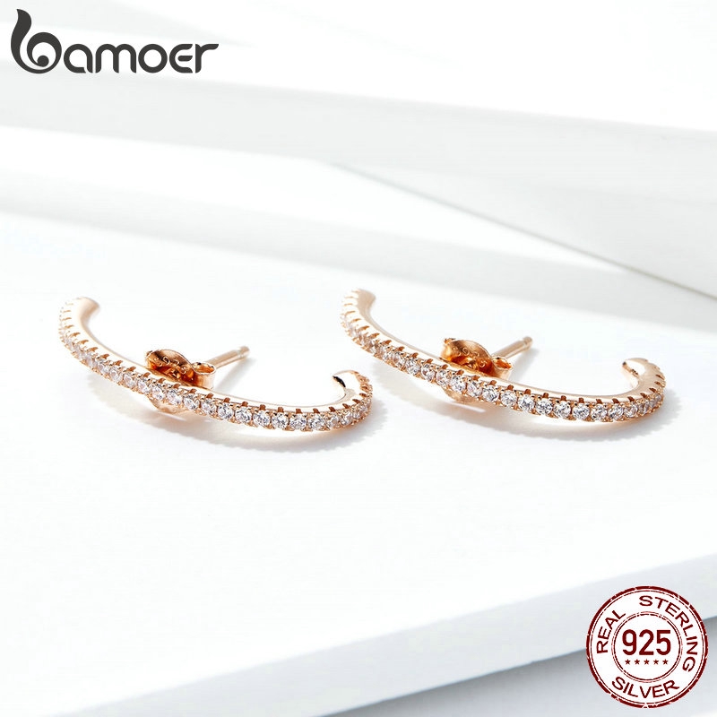 BAMOER Bông Tai  BạC 925 SCE548 HìNh Hoa HồNg