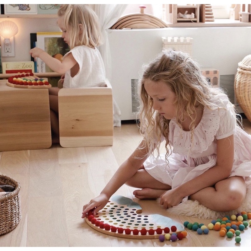 Bộ Kẹp hạt cầu vồng bông gỗ giáo dục sớm rèn luyện khả năng cầm nắm Montessori cho bé - Bond Kids