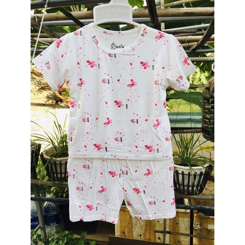 Bộ quần áo tay ngắn trắng in hoạ tiết thun lạnh 4 chiều BEXIU  cho bé trai/gái từ 5-19kg