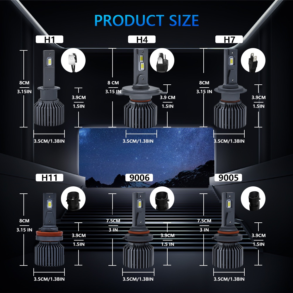1 Cặp Bóng Đèn Pha Led 300W 30000LM H4 H7 H8 H11 H1 HB3 HB4 9006 9005 6000K Siêu Sáng Dành Cho Ô Tô