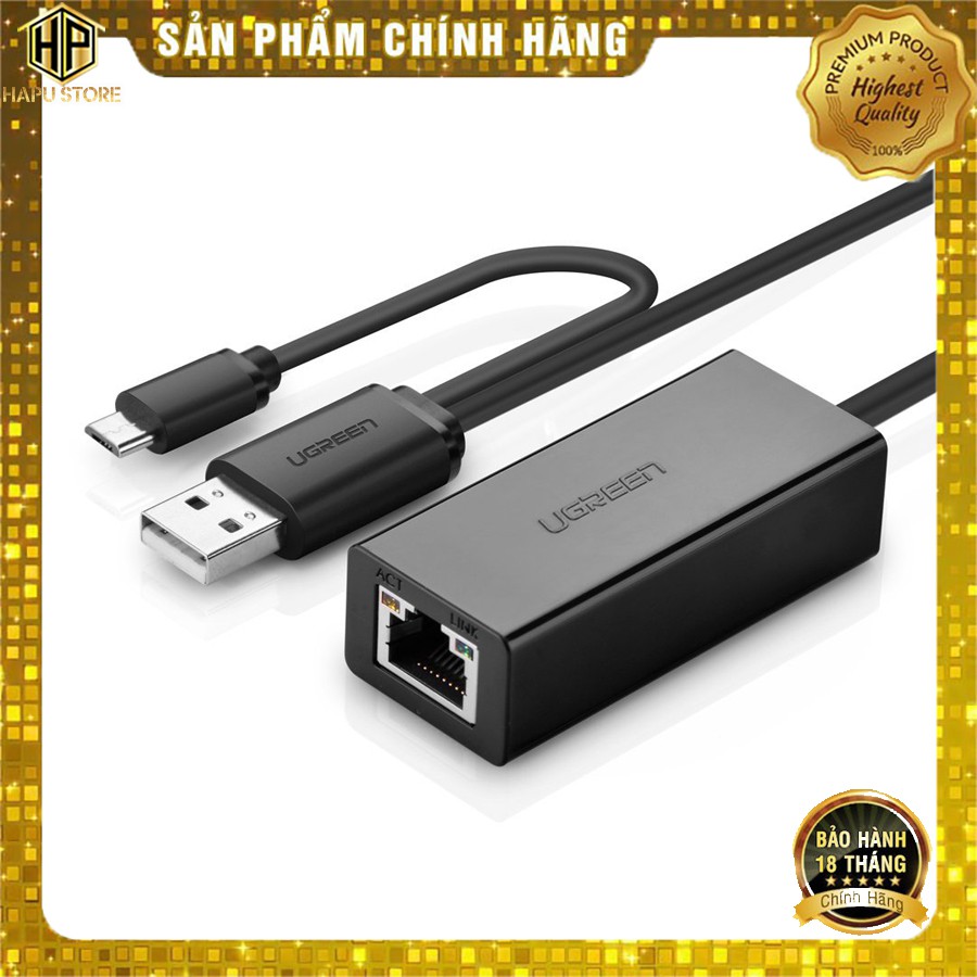 Cáp USB 2.0 sang LAN Ugreen 30219 hỗ trợ OTG tốc độ 10/100 Mbps chính hãng - Hapustore