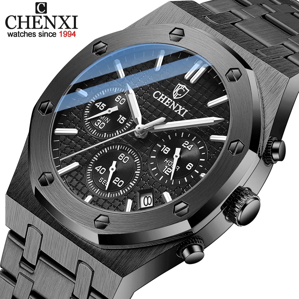 Đồng Hồ Đeo Tay Chenxi 948 Màu Đen Bằng Thép Không Gỉ Sang Trọng Chống Nước Phát Sáng Dành Cho Nam
