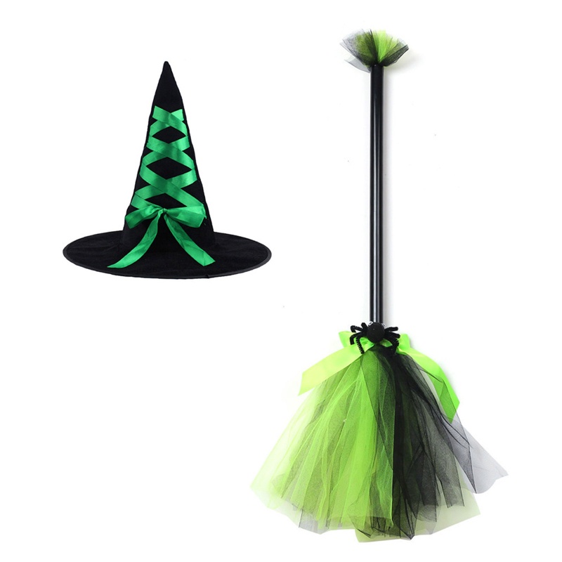 Set Phụ Kiện Nón Phù Thủy Và Chổi Phù Thủy Hóa Trang Halloween Độc Đáo