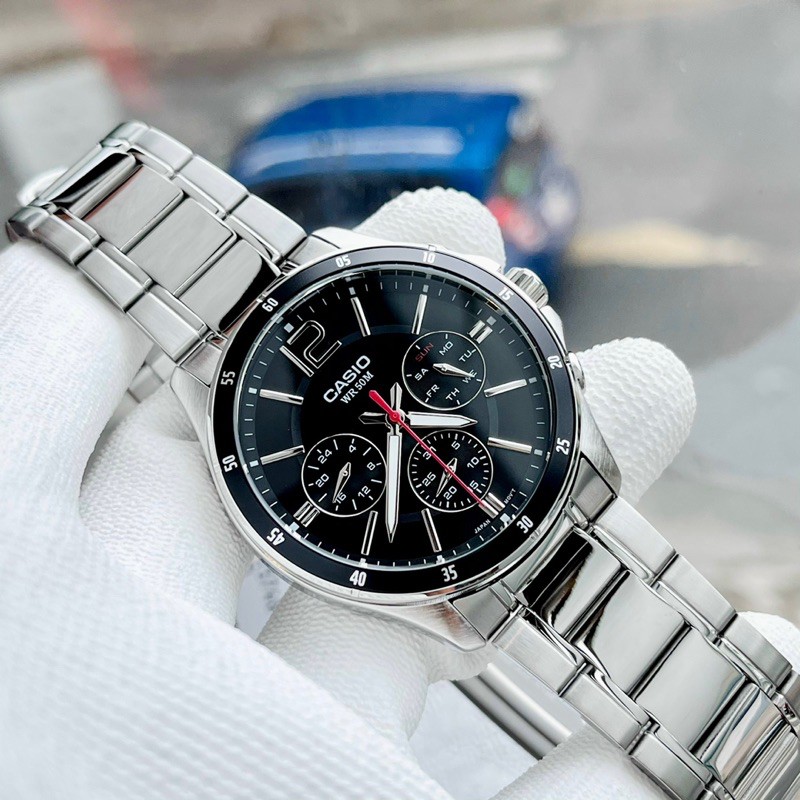 Đồng hồ nam dây thép Casio MTP 1374D-1AV Mặt đen chống nước 5ATM Size 42m Bảo hành 1 năm Hyma watch