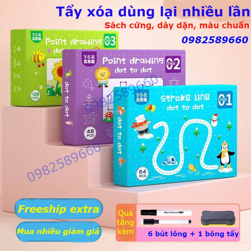 Đồ chơi tư duy montessori cho bé 2,3,4,5,6 tuổi kèm bút viết tẩy xóa dùng lại nhiều lần. Nét cơ bản, tô tranh, toán học