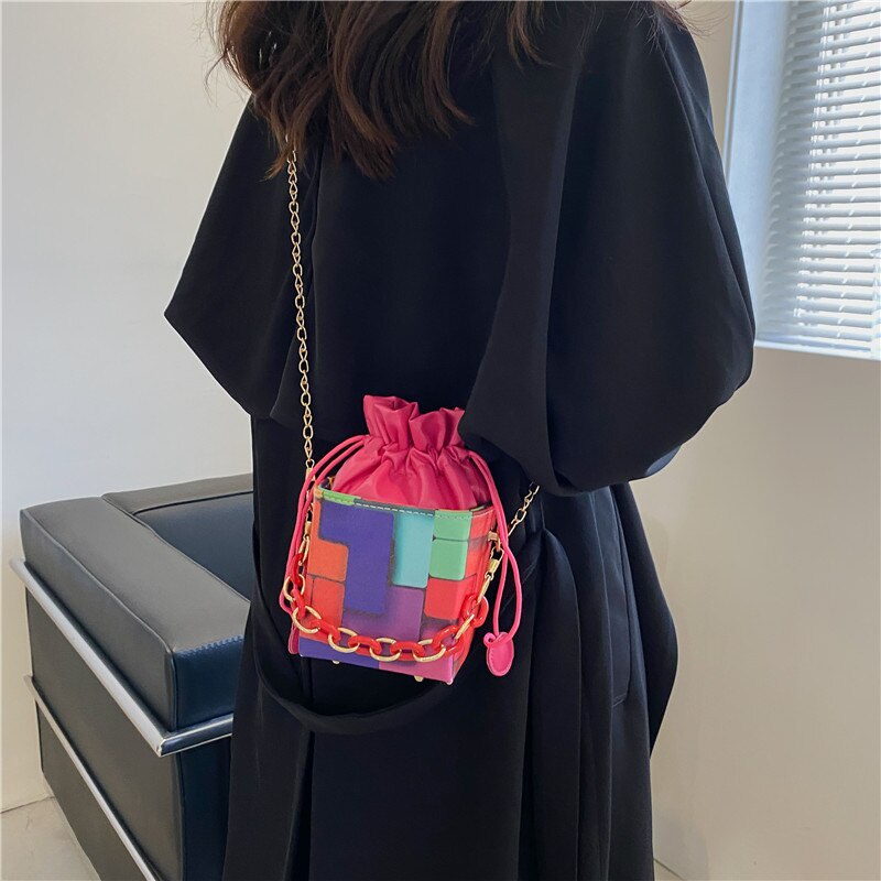 Túi xách messenger Jasmin Noir bằng da PU đeo vai dây xích hình vuông nhỏ thời trang cho nữ