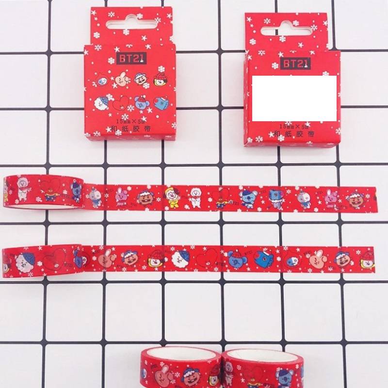 Băng Washi KPOP BTS BT21 Cute Christmas Cartoons Washi Tape Decoration Sticker Scrapbooking Diary Adhesive Masking Tape Stationery School Supply kids gift CHIMMY COOKY KOYA MANG RJ SHOOKY TATA