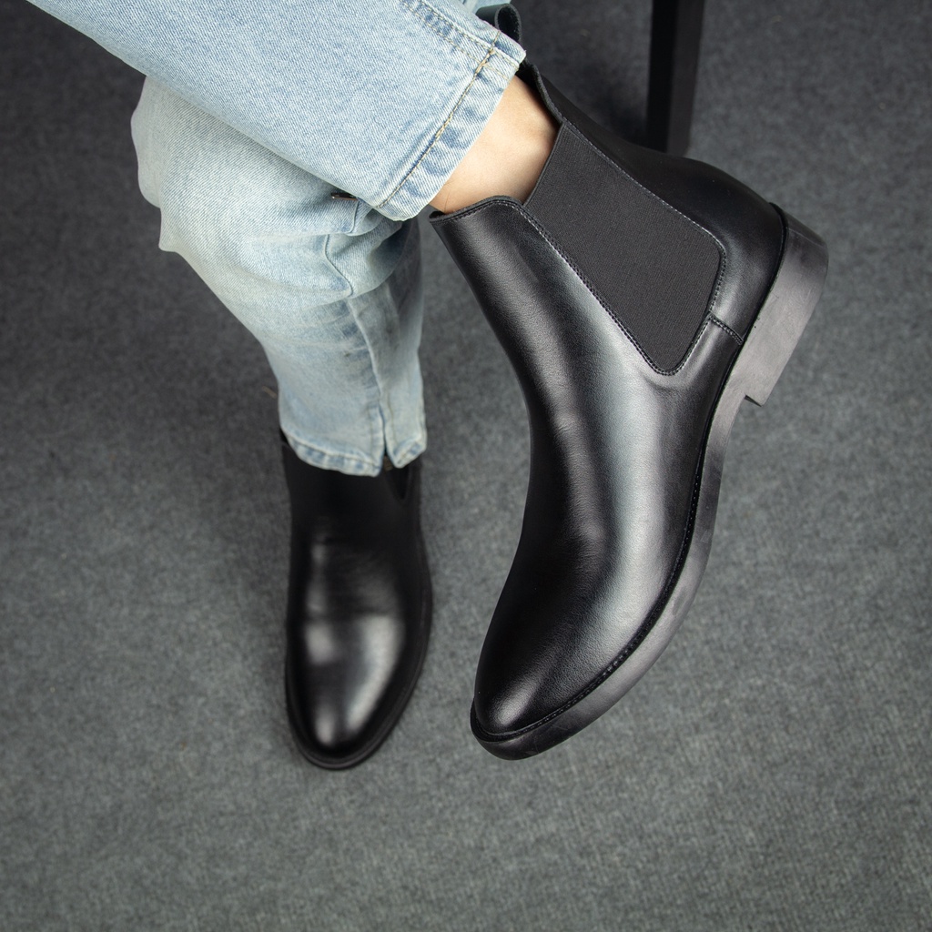 Giày Chelsea Boots Nam Đen, Phiên bản classic dễ phối đồ, Size từ 38-44, Cổ cao tôn dáng