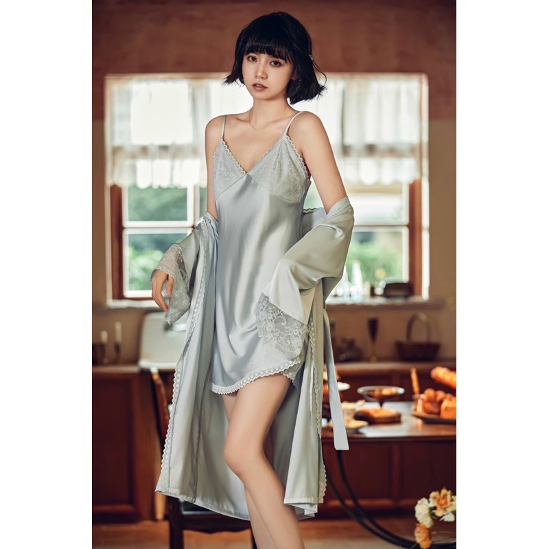 Set Choàng + Đầm Phi Lụa Ren Tròn Sóng