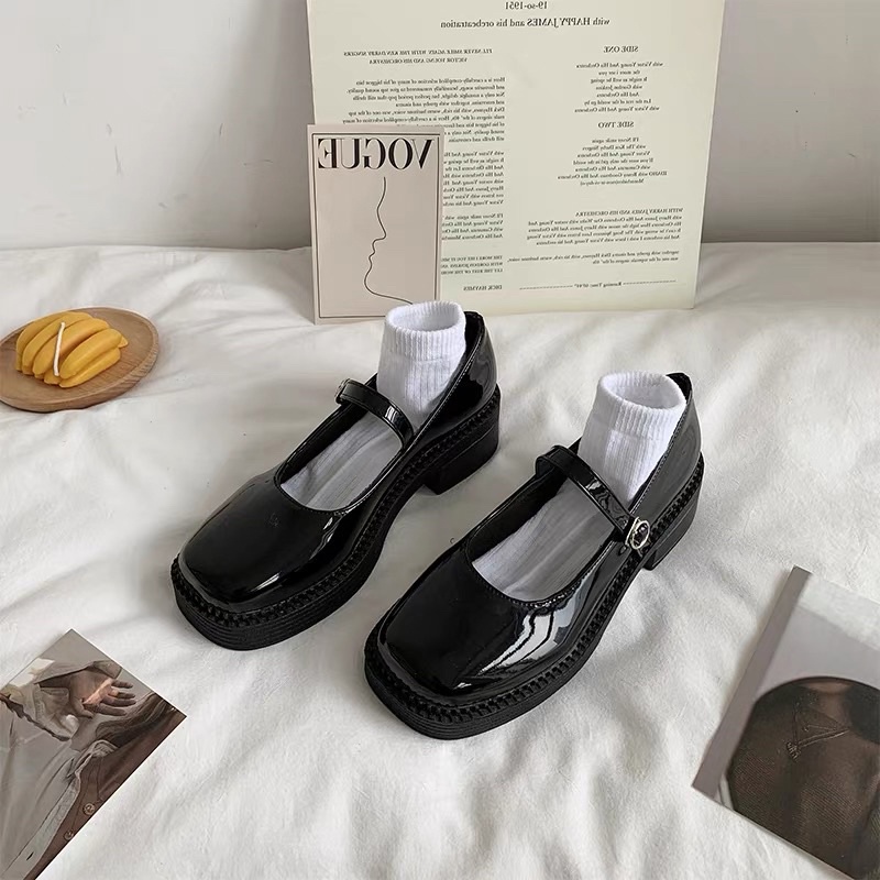 Giày lolita quai ngang KERRY mũi vuông đế cao 5cm phong cách vintage