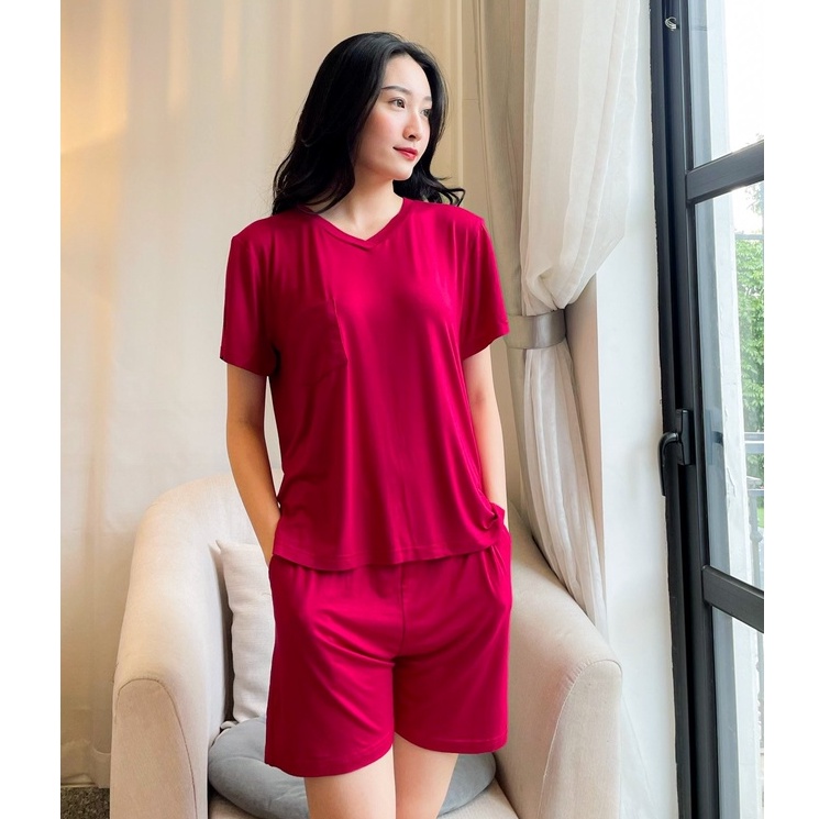 Bộ đồ cộc tay nữ Cotton basic cao cấp áo thụng tay lỡ, quần đùi mặc nhà, đi chơi thoải mái có bigsize