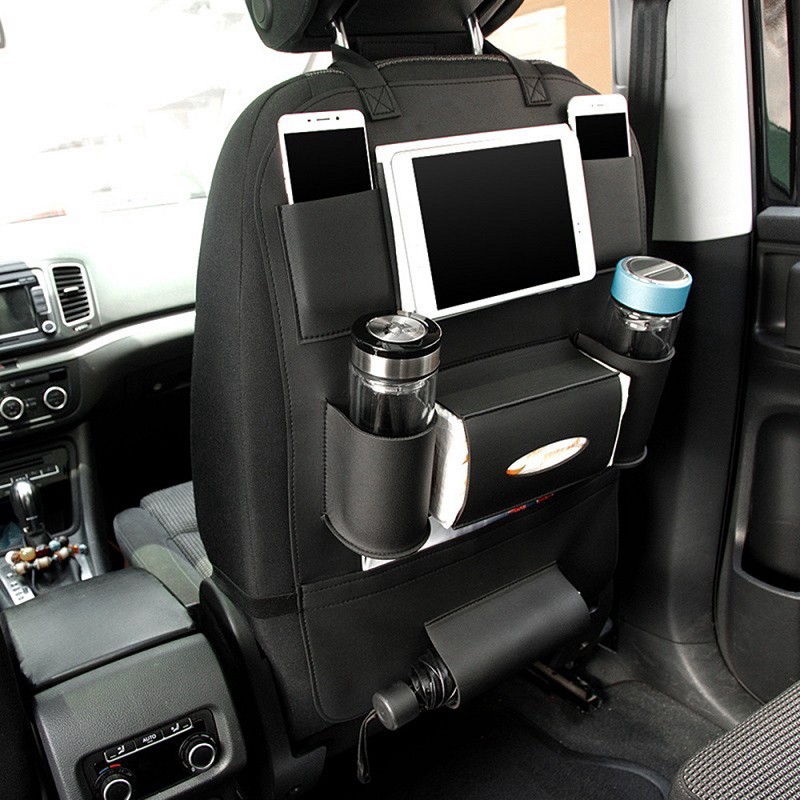 Túi da treo đồ sau ghế ô tô, túi để đồ đa năng
