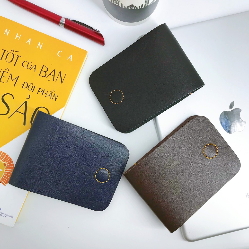 Ví bóp da bò mini handmade nhỏ gọn thời trang nam nữ Heki VS19 Sen