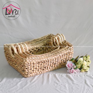 - Khay đựng đồ lục bình hình chữ nhật võng miệng - đan hoa thị sang trọng