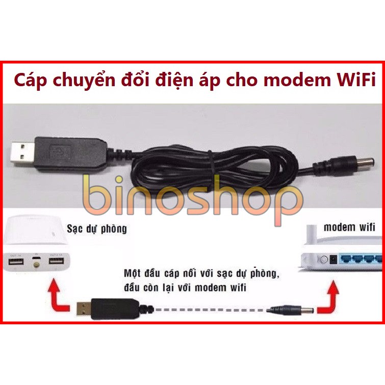Cáp chuyển đổi điện áp từ cổng USB 5V sang 9V/12V cho Modem/Router WiFi