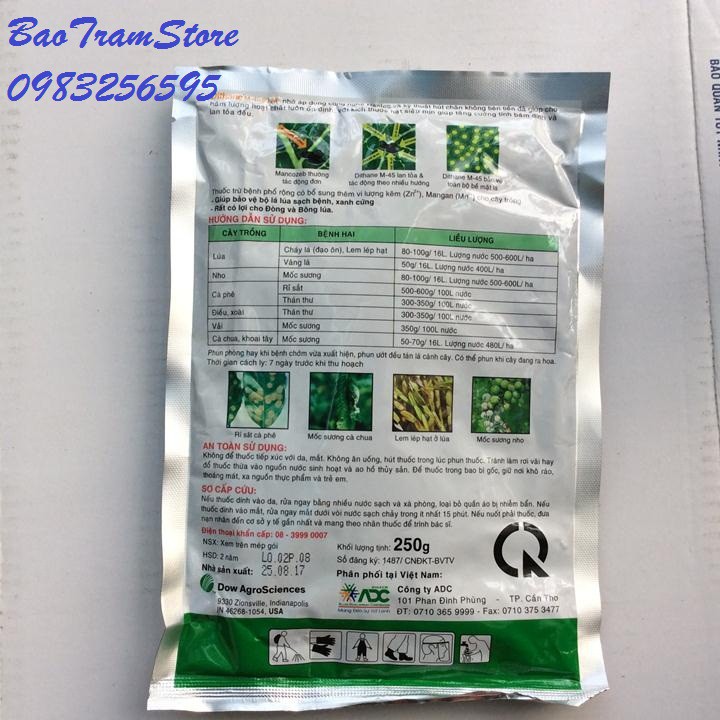 Bán Chế phẩm trừ nấm bệnh cây trồng cao cấp Dithane M45 gói 250g hàng nhập, phân phối trong nước bởi thietbinhavuon.