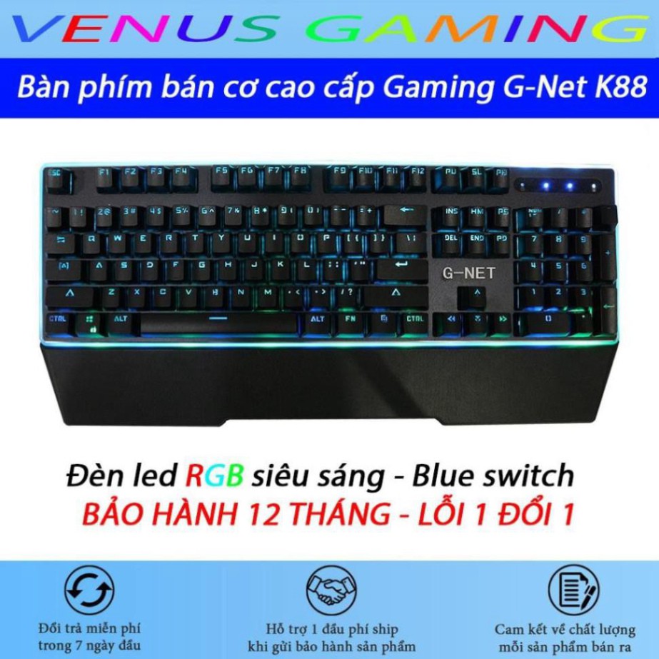 Bàn phím Gaming G-Net K88 - Led RGB - Blue Switch - Switch quang học - Màu đen - Bảo hành 12 tháng