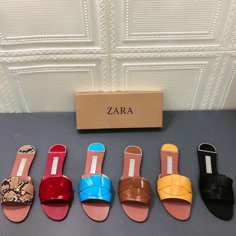 ☒┇ZARA của phụ nữ quai đan chéo da bò bằng phẳng và dép đi trong nhà, ngoài trời phù hợp với tất cả các trang phục