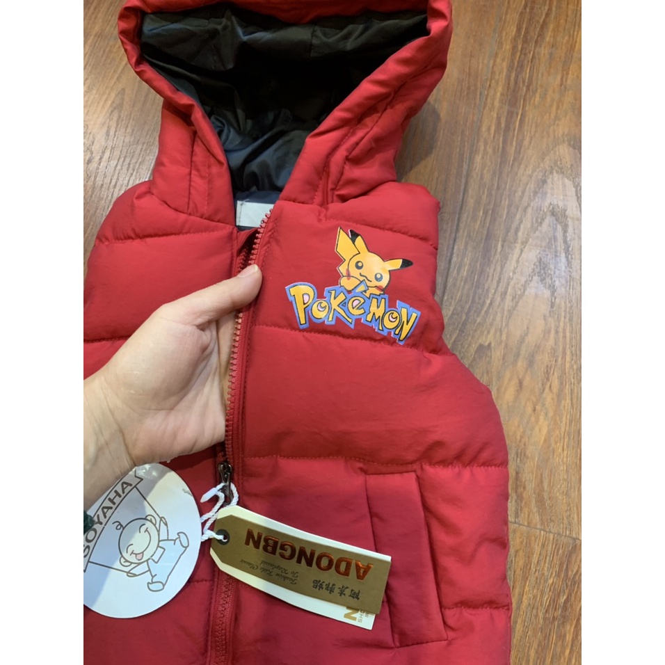 Áo Gile Phao Bé Trai Bé Gái Hình Pokemon Hàng Quảng Châu Cao Cấp