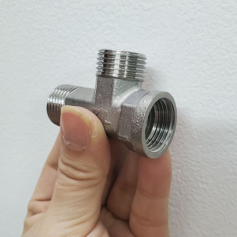 Tê inox 21, 2 đầu ren ngoài, 1 đầu ren trong