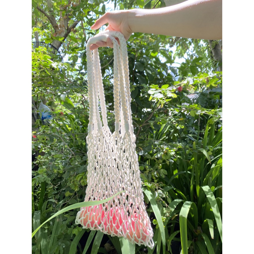 [Handmade] Tên sản phẩm: Túi lưới trắng đan móc handmade phù hợp đi biển (túi crochet mùa hè) | LA68