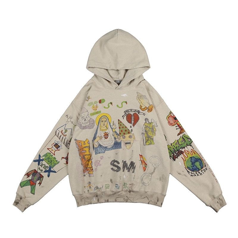 Phiên Bản Mới Áo Sweatshirt Dáng Rộng Vẽ Tay Phong Cách Graffiti Dành Cho Nam Nữ